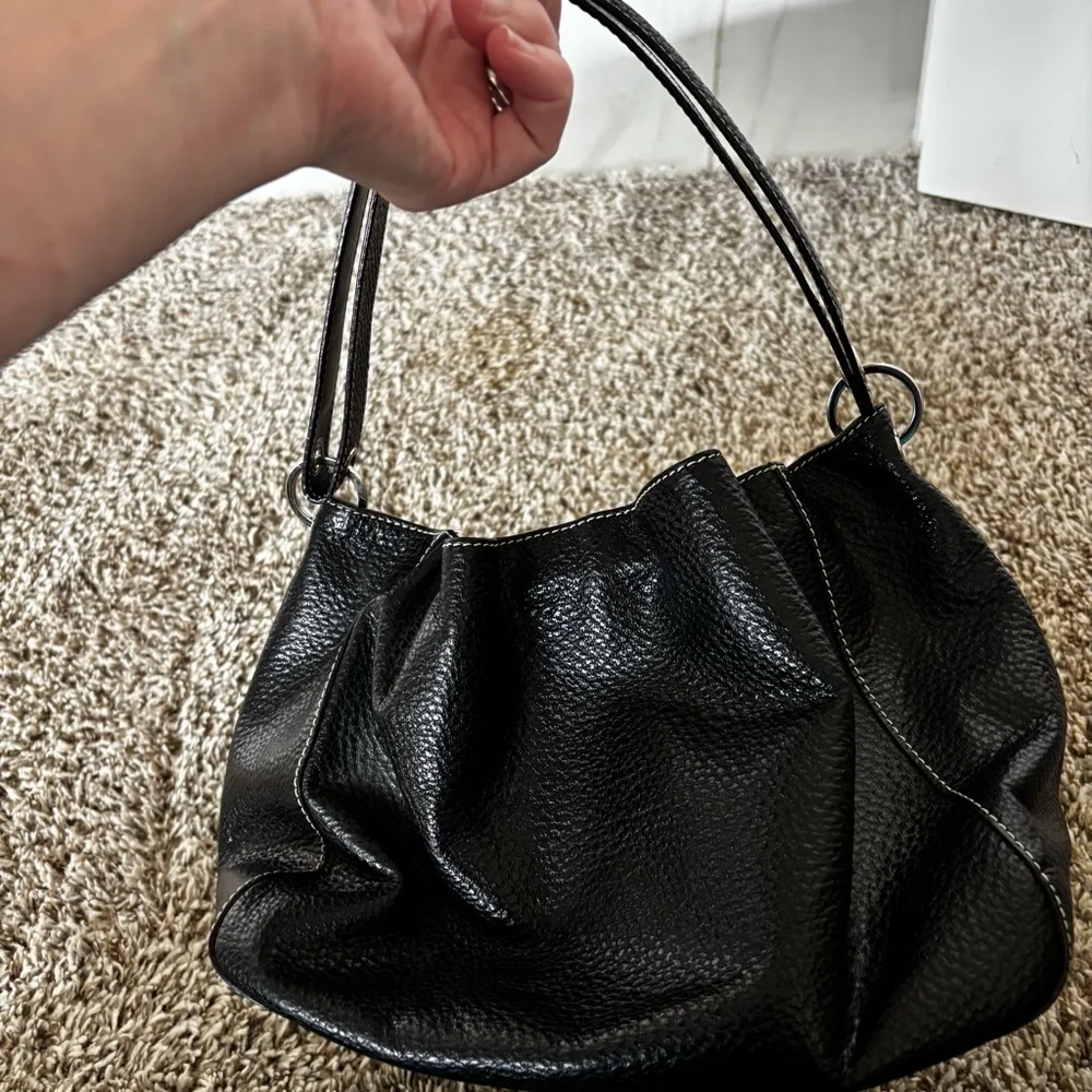 kate spade Black Pebbled Leather Gathered Drawstring Tote
